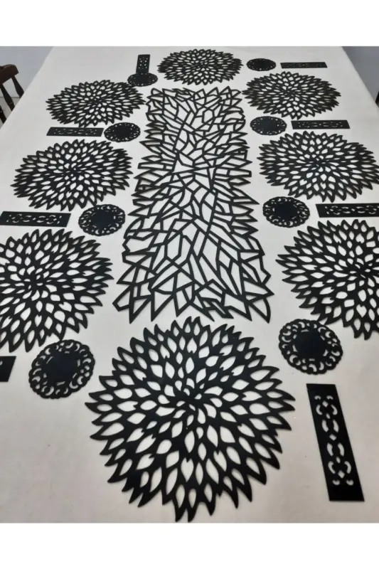 Runner/American Placemat/Placemat/Runner/Faux Leather/Dining Presentation Set/8 Person/25 Piece/Black-BLACK - 1