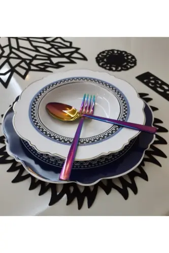 Runner/American Placemat/Placemat/Runner/Faux Leather/Dining Presentation Set/8 Person/25 Piece/Black-BLACK - 4