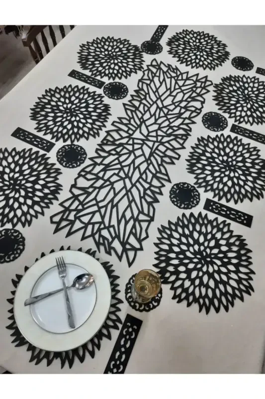 Runner/amerikan Servis/supla/ranir/s.teri/ovqat Sunum Takimi/8 Kishilik/25 Parça/qora-QORA - 2