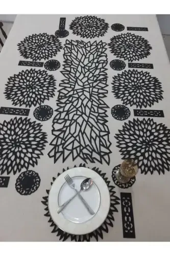 Runner/amerikan Servis/supla/ranir/s.teri/ovqat Sunum Takimi/8 Kishilik/25 Parça/qora-QORA - 3