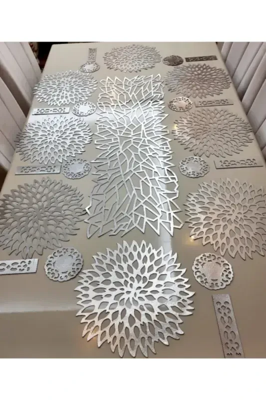 Runner/amerikan Servis(SUPLA)/s.teri/ovqat taqdimoti to'plami/8 kishilik/25 dona/kumush-KUMUSH - 2