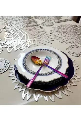 Runner/amerikan Servis(SUPLA)/s.teri/ovqat taqdimoti to'plami/8 kishilik/25 dona/kumush-KUMUSH - 3