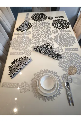 Runner/Amerikan Servis(SUPLA)/Suni Deri/Yemek Sunum Takımı/8 Kişilik/25 Parça/Gümüş-GÜMÜŞ 
