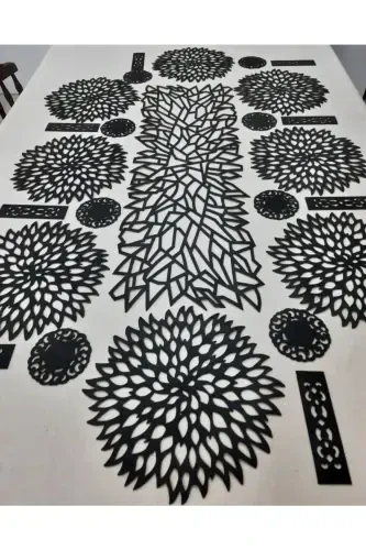 Runner/американский сервиз/подставка/раннер/экокожа/набор для сервировки стола/на 8 персон/25 предметов/черный-ЧЕРНЫЙ - 1