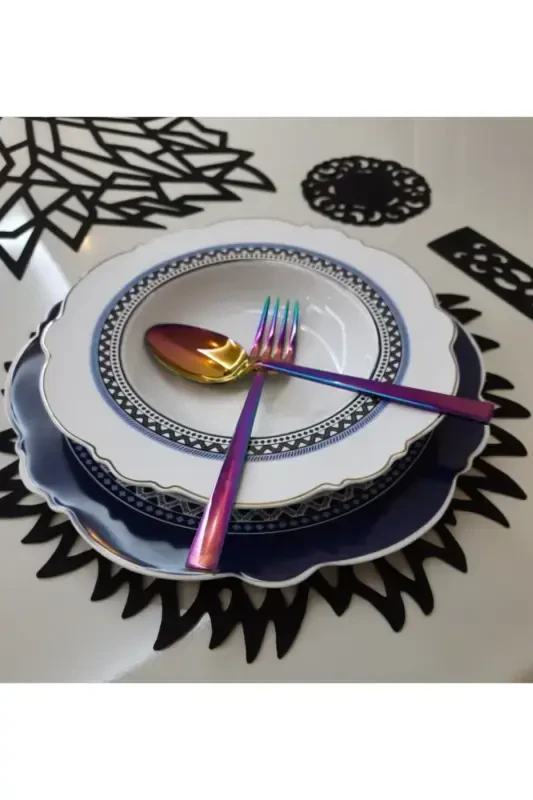 Runner/американский сервиз/подставка/раннер/экокожа/набор для сервировки стола/на 8 персон/25 предметов/черный-ЧЕРНЫЙ - 4