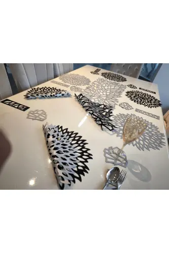 Runner/Placemat/Faux Leather/Dining Set/8 Person/25 Pieces/Silver-SILVER - SEHARA (1)