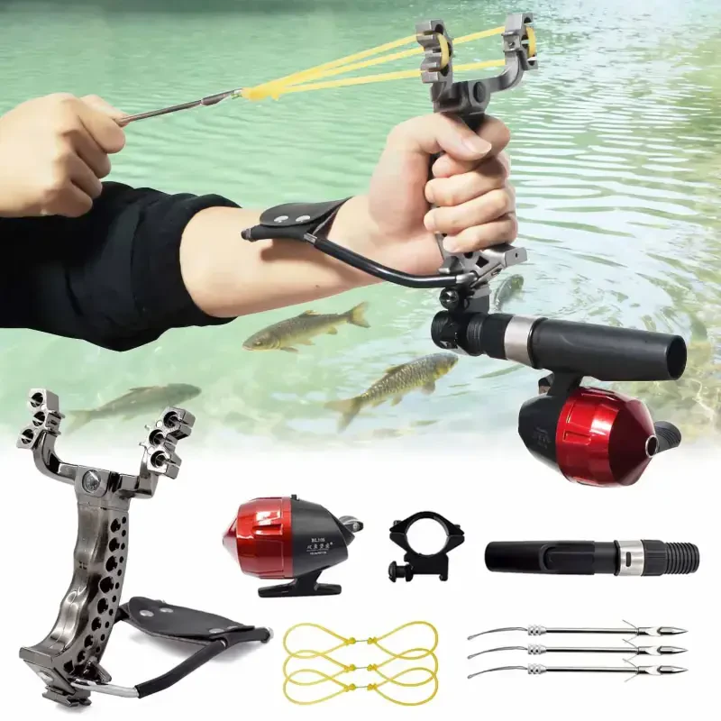 Runzkzy Multifunctional Shooting Fish Slingshot Powerful Catapult Hunting Bow Fishing Sling Shot Arrow Kit - 11