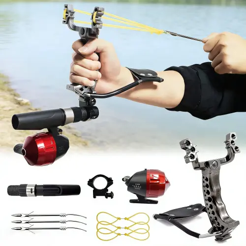 Runzkzy Multifunctional Shooting Fish Slingshot Powerful Catapult Hunting Bow Fishing Sling Shot Arrow Kit - 14