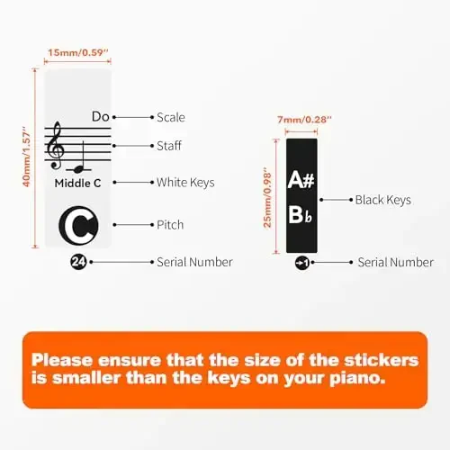 runzoos 2 Sheets Piano Keyboard Stickers for 88/76/61/54/49 Keys, Transparent and Removable Piano Stickers for Beginners and Kids, Keyboard Letters Labels Notes Guide (Black) - RUNZOOS (1)