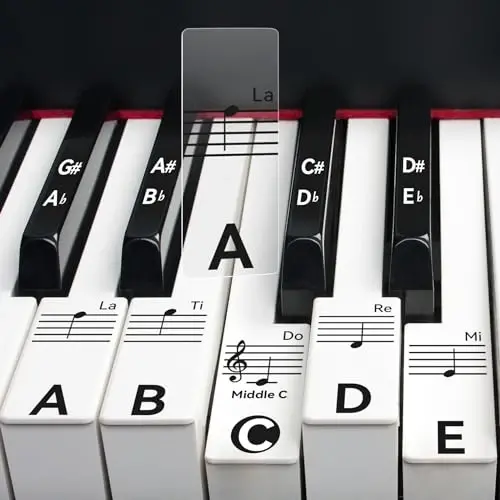 runzoos 2 Sheets Piano Keyboard Stickers for 88/76/61/54/49 Keys, Transparent and Removable Piano Stickers for Beginners and Kids, Keyboard Letters Labels Notes Guide (Black) - RUNZOOS