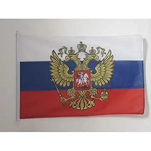 Russia with eagle NAUTICAL Flag 18'' x 12'' - Russian coat of arms flags 30 x 45 cm. - Banner 12x18 in for boat - AZ FLAG 