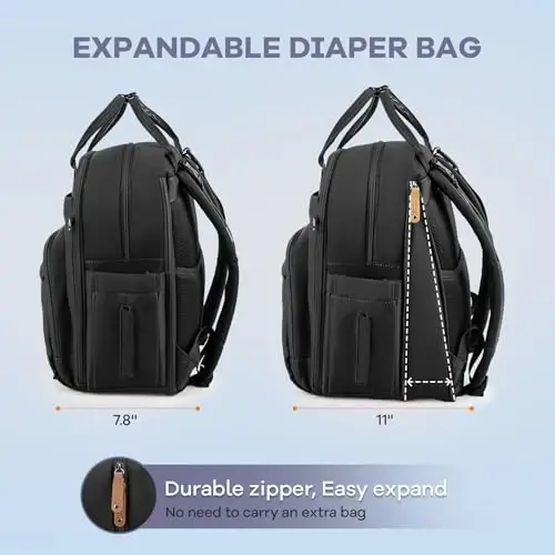 RUVALINO Diaper Bag Backpack-Expandable Baby Bag with up to 50% Capacity -Baby Essentials Bag with Changing Pad Insulated Bottle Holders & Pacifier Case, Waterproof, Army Green XL - 2