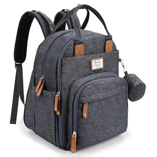 RUVALINO Diaper Bag Backpack-Expandable Baby Bag with up to 50% Capacity -Baby Essentials Bag with Changing Pad Insulated Bottle Holders & Pacifier Case, Waterproof, Dark Gray XL - 1