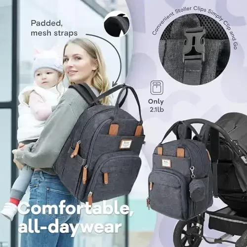 RUVALINO Diaper Bag Backpack-Expandable Baby Bag with up to 50% Capacity -Baby Essentials Bag with Changing Pad Insulated Bottle Holders & Pacifier Case, Waterproof, Dark Gray XL - 5