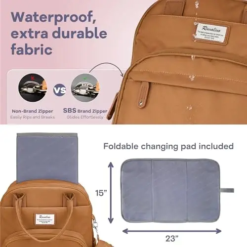 RUVALINO Diaper Bag Backpack-Multifunction Baby Travel Bag with Changing pad, Insulated Bottle Holders & Pacifier Case, Large Capacity, Waterproof, Dark Brown - 4