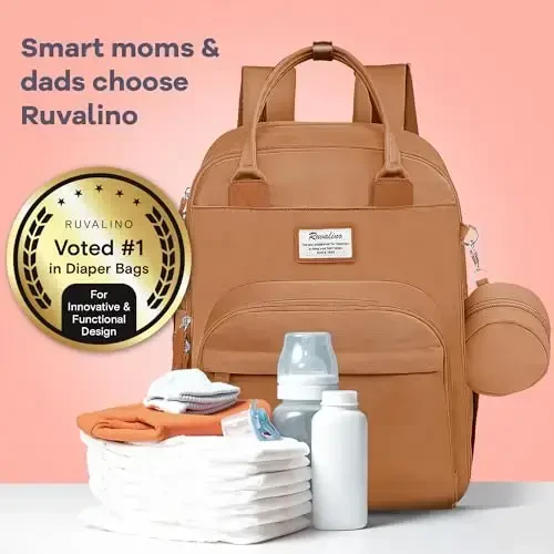 RUVALINO Diaper Bag Backpack-Multifunction Baby Travel Bag with Changing pad, Insulated Bottle Holders & Pacifier Case, Large Capacity, Waterproof, Dark Brown - 6