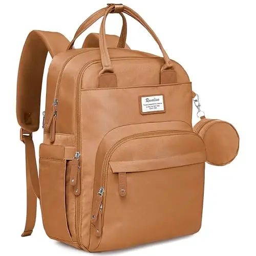 RUVALINO Diaper Bag Backpack-Multifunction Baby Travel Bag with Changing pad, Insulated Bottle Holders & Pacifier Case, Large Capacity, Waterproof, Dark Brown - 1