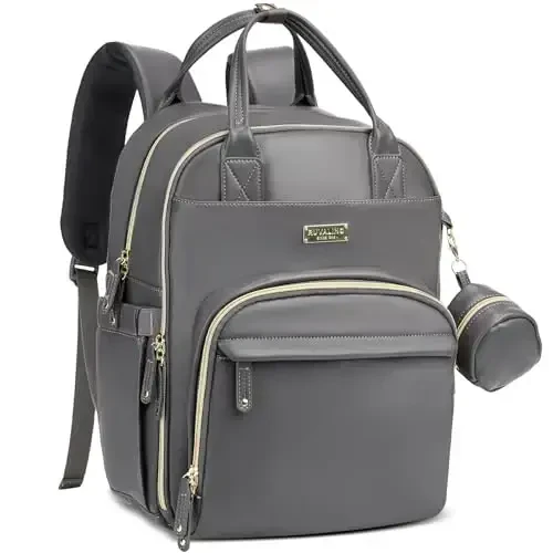RUVALINO Diaper Bag Backpack, Multifunction Travel Baby Diaper Bag with Changing Pad, Insulated Bottle Holders & Pacifier Case, Large Capacity,Waterproof, Iron Gray - 1