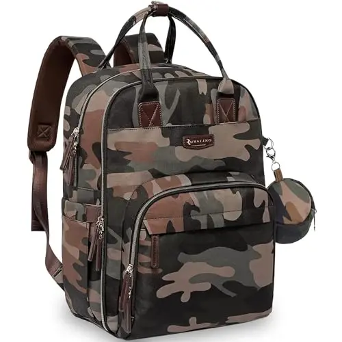 RUVALINO Diaper Bag Backpack, Multifunction Travel Pack Maternity Baby Changing Bags, Large Capacity, Waterproof, Green Camo - 1