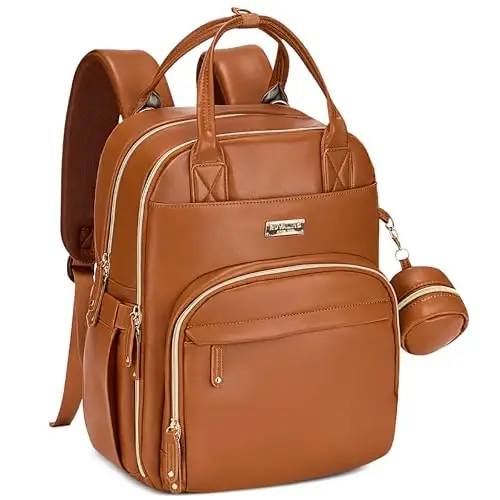 RUVALINO Diaper Bag Backpack, Multifunction Travel Pack Maternity Baby Changing Bags, Large Capacity, Waterproof, Brown - 1