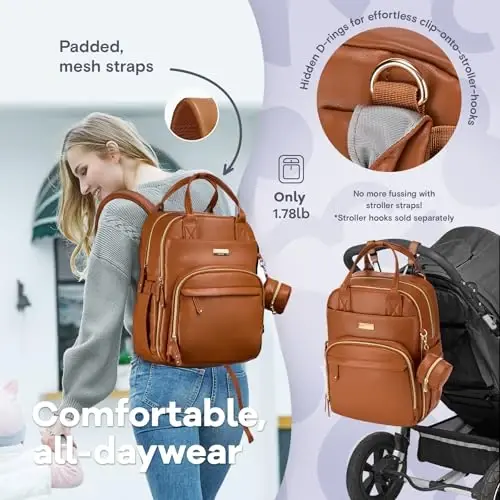 RUVALINO Diaper Bag Backpack, Multifunction Travel Pack Maternity Baby Changing Bags, Large Capacity, Waterproof, Brown - 6