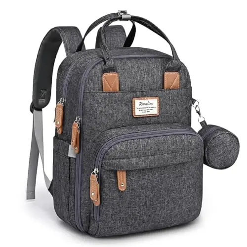 RUVALINO Diaper Bag Backpack, Multifunction Travel Pack Maternity Baby Changing Bags, Large Capacity, Waterproof, Dark Gray - RUVALINO