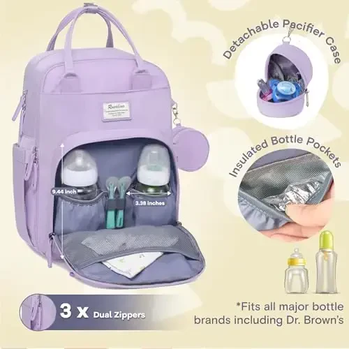 RUVALINO Diaper Bag Backpack, Multifunction Travel Pack Maternity Baby Changing Bags, Large Capacity, Waterproof, Taro Purple - 2