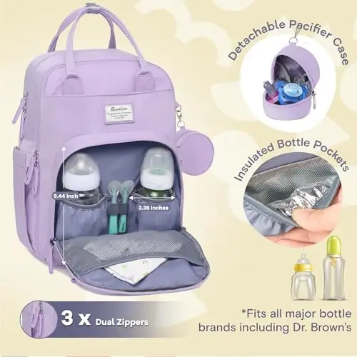 RUVALINO Diaper Bag Backpack, Multifunction Travel Pack Maternity Baby Changing Bags, Large Capacity, Waterproof, Taro Purple - 2