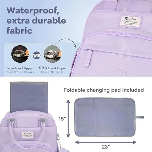 RUVALINO Diaper Bag Backpack, Multifunction Travel Pack Maternity Baby Changing Bags, Large Capacity, Waterproof, Taro Purple - 5