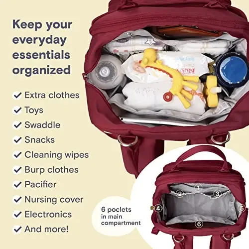 RUVALINO Diaper Bag Backpack, Multifunction Travel Pack Maternity Baby Changing Bags, Large Capacity, Waterproof, Purplish Red - 4