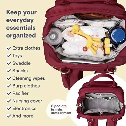 RUVALINO Diaper Bag Backpack, Multifunction Travel Pack Maternity Baby Changing Bags, Large Capacity, Waterproof, Purplish Red - 4
