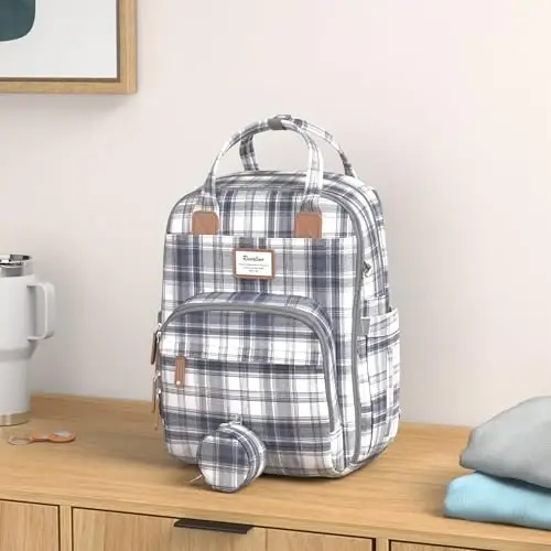 RUVALINO Diaper Bag Backpack, Multifunction Travel Pack Maternity Baby Changing Bags, Large Capacity, Waterproof, Blue Plaid - 2