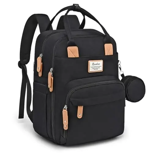 RUVALINO Diaper Bag Backpack, Multifunction Travel Pack Maternity Baby Changing Bags, Large Capacity, Waterproof, Black - 1