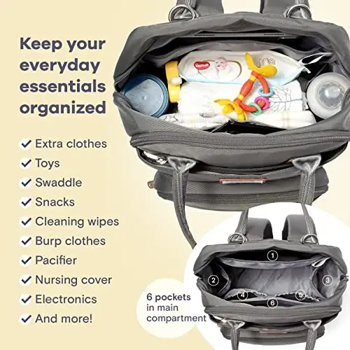 RUVALINO Diaper Bag Backpack, Multifunction Travel Back Pack Maternity Baby Changing Bags, Large Capacity, Waterproof and Stylish, Iron Gray - 5