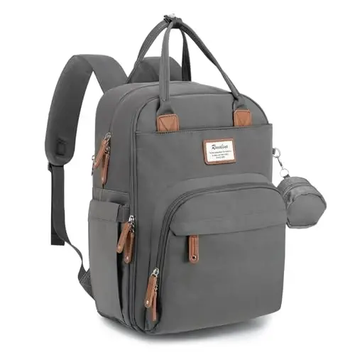 RUVALINO Diaper Bag Backpack, Multifunction Travel Back Pack Maternity Baby Changing Bags, Large Capacity, Waterproof and Stylish, Iron Gray - 1