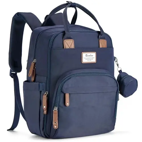 RUVALINO Diaper Bag Backpack, Multifunction Travel Back Pack Maternity Baby Changing Bags, Diaper Changing Totes, Waterproof and Stylish, Navy Blue - RUVALINO