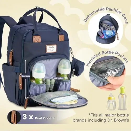 RUVALINO Diaper Bag Backpack, Multifunction Travel Back Pack Maternity Baby Changing Bags, Diaper Changing Totes, Waterproof and Stylish, Navy Blue - RUVALINO (1)