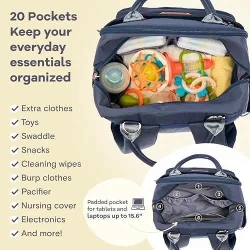 RUVALINO Diaper Bag Backpack, Multifunction Travel Back Pack Maternity Baby Changing Bags, Diaper Changing Totes, Waterproof and Stylish, Navy Blue - 5