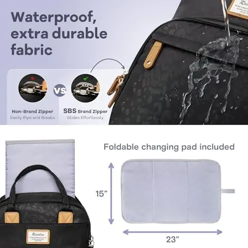 RUVALINO Diaper Bag Backpack-Multifunction Baby Travel Bag with Changing pad, Insulated Bottle Holders & Pacifier Case, Large Capacity, Waterproof, Black Leopard - 6