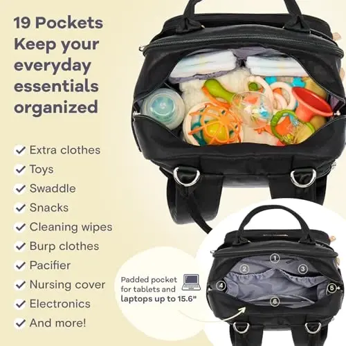 RUVALINO Diaper Bag Backpack-Multifunction Baby Travel Bag with Changing pad, Insulated Bottle Holders & Pacifier Case, Large Capacity, Waterproof, Black Leopard - 4