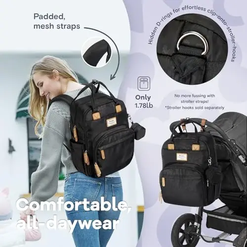 RUVALINO Diaper Bag Backpack-Multifunction Baby Travel Bag with Changing pad, Insulated Bottle Holders & Pacifier Case, Large Capacity, Waterproof, Black Leopard - 5