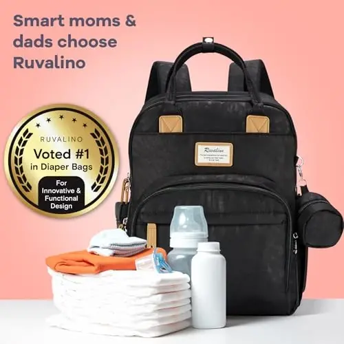 RUVALINO Diaper Bag Backpack-Multifunction Baby Travel Bag with Changing pad, Insulated Bottle Holders & Pacifier Case, Large Capacity, Waterproof, Black Leopard - 7