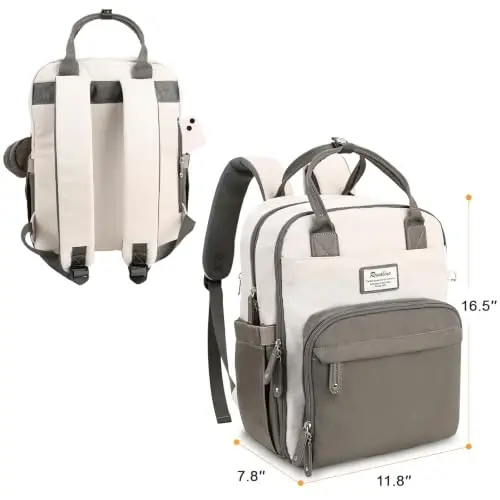 RUVALINO Diaper Bag Backpack-Multifunction Baby Travel Bag with Changing pad, Insulated Bottle Holders & Pacifier Case, Large Capacity, Waterproof, Cream & Taupe - RUVALINO (1)