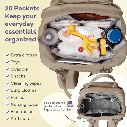 RUVALINO Diaper Bag Backpack-Multifunction Baby Travel Bag with Changing pad, Insulated Bottle Holders & Pacifier Case, Large Capacity, Waterproof, Clay - 4