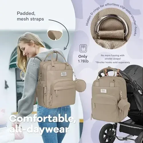 RUVALINO Diaper Bag Backpack-Multifunction Baby Travel Bag with Changing pad, Insulated Bottle Holders & Pacifier Case, Large Capacity, Waterproof, Clay - 5