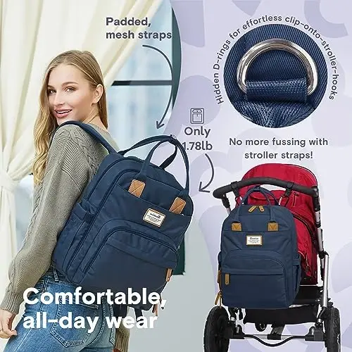 RUVALINO Diaper Bag Backpack, Multifunction Travel Pack Maternity Baby Changing Bags, Large Capacity, Waterproof, Peacock Blue - 5