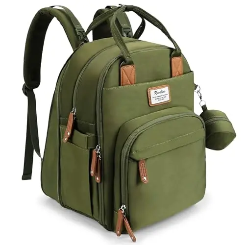 RUVALINO Diaper Bag Backpack-Expandable Baby Bag with up to 50% Capacity -Baby Essentials Bag with Changing Pad Insulated Bottle Holders & Pacifier Case, Waterproof, Army Green XL - RUVALINO
