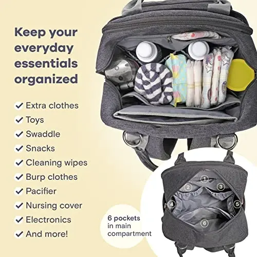 RUVALINO Diaper Bag Backpack-Expandable Baby Bag with up to 50% Capacity -Baby Essentials Bag with Changing Pad Insulated Bottle Holders & Pacifier Case, Waterproof, Dark Gray XL - 6