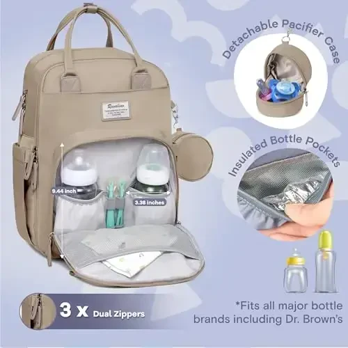 RUVALINO Diaper Bag Backpack-Ko'p funksiyali chaqaloq sayohat sumkasi, almashtirish uchun joy, izolyatsiyalangan butilka ushlagichlari va so'rg'ich qutisi, katta sig'imli, suv o'tkazmaydigan, loy - 2