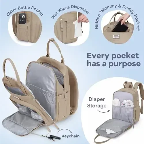RUVALINO Diaper Bag Backpack-Ko'p funksiyali chaqaloq sayohat sumkasi, almashtirish uchun joy, izolyatsiyalangan butilka ushlagichlari va so'rg'ich qutisi, katta sig'imli, suv o'tkazmaydigan, loy - 3